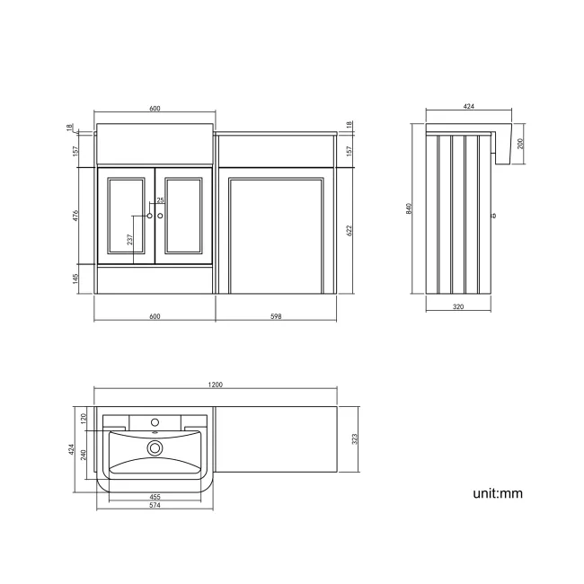Monaco Midnight Green Traditional Basin Vanity and Back To Wall Unit 1200mm (Excludes Pan & Cistern) - Brushed Brass Accents