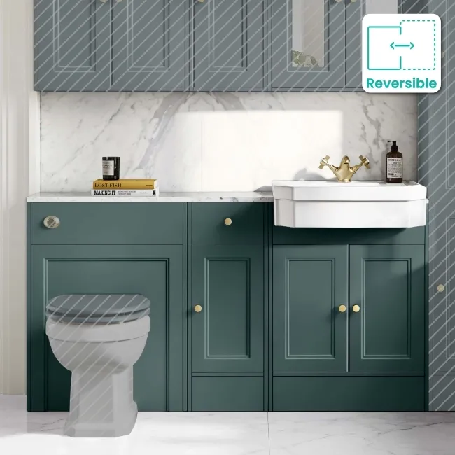 Monaco Midnight Green Combination Vanity Traditional Basin with Marble Top 1500mm (Excludes Pan & Cistern) - Brushed Brass Accents