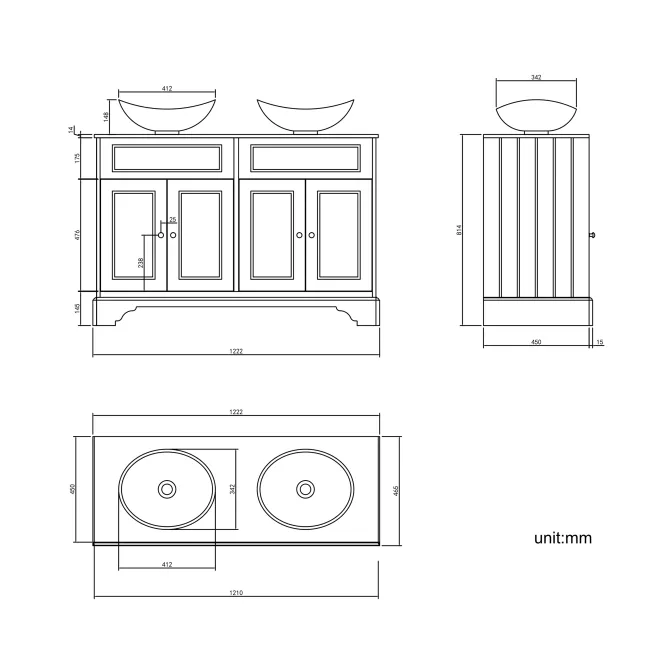 Lucia Inky Blue Double Vanity with Marble Top & Oval Counter Top Basin 1200mm - Brushed Brass Accents