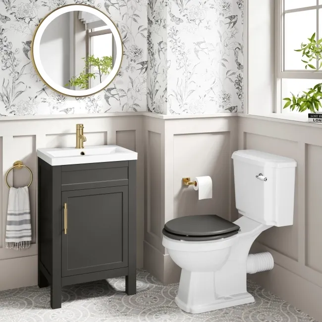 Bermuda Graphite Grey Basin Vanity 500mm - Brass Knurled Handles