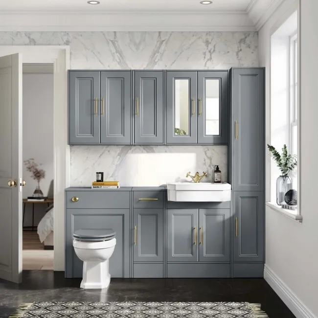 Monaco Dove Grey Side Cabinet Unit 300mm - Brass Knurled Handles