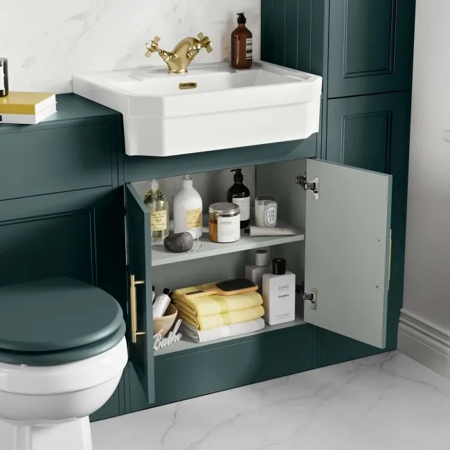 Monaco Midnight Green Traditional Basin Vanity 600mm - Brass Knurled Handles