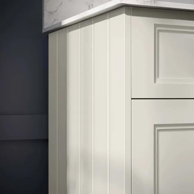 Lucia Chalk White Vanity with Marble Top & Undermount Basin 630mm - Brass Knurled Handles