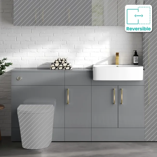 Harper Stone Grey Combination Vanity Basin 1500mm (Excludes Toilet) - Brushed Brass Accents