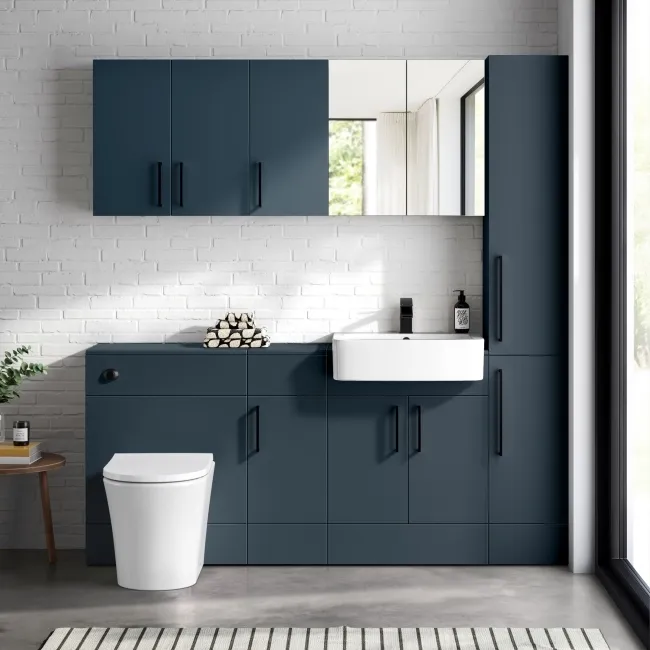 Harper Navy Blue Combination Vanity Basin and Tucson Toilet 1500mm - Black Accents