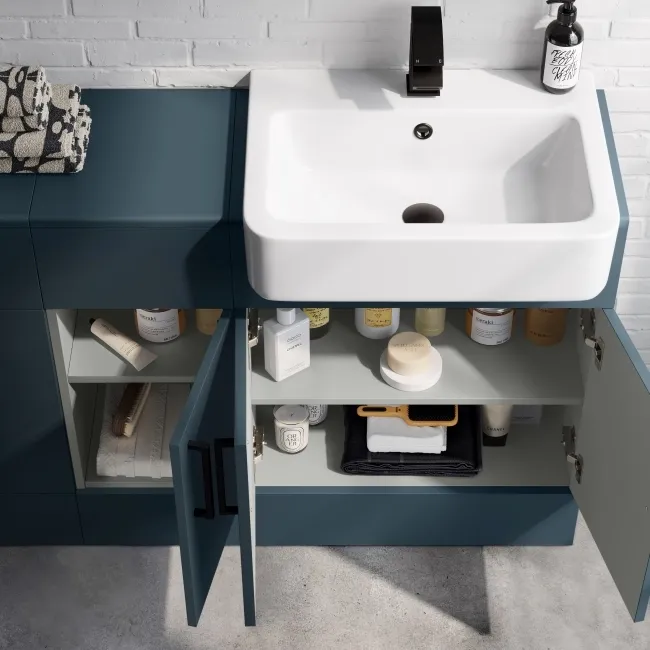 Harper Navy Blue Combination Vanity Basin and Boston Toilet 1500mm - Black Accents