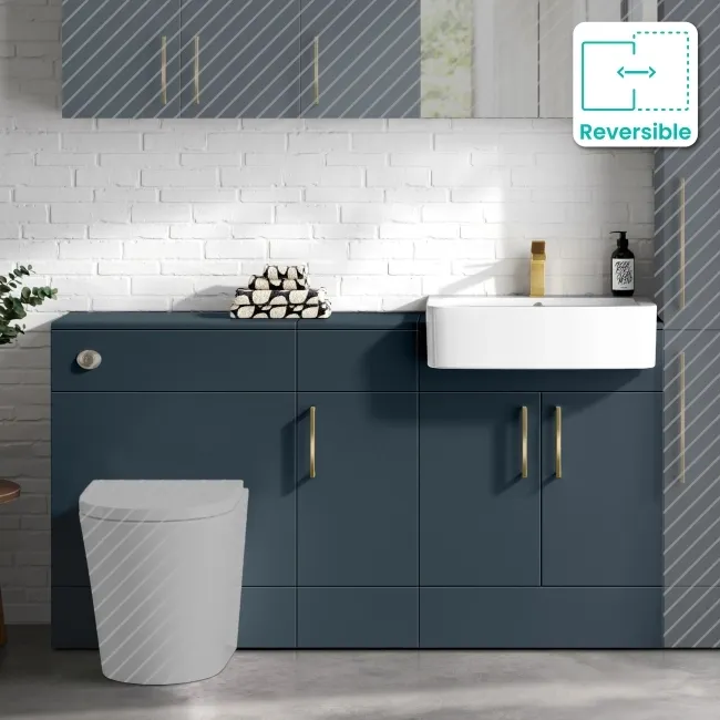 Harper Navy Blue Combination Vanity Basin 1500mm (Excludes Toilet) - Brushed Brass Accents