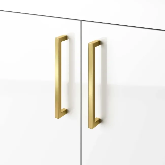 Harper Gloss White Basin Vanity With Marble Top and Back To Wall Toilet Unit 1000mm (Excludes Toilet) - Brushed Brass Accents