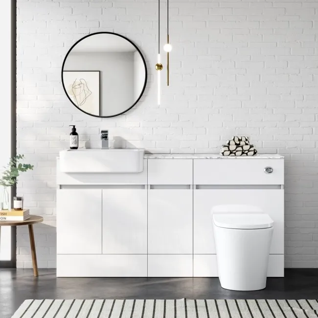 Foster Gloss White Combination Vanity Basin with Marble Top & Tucson Toilet 1500mm