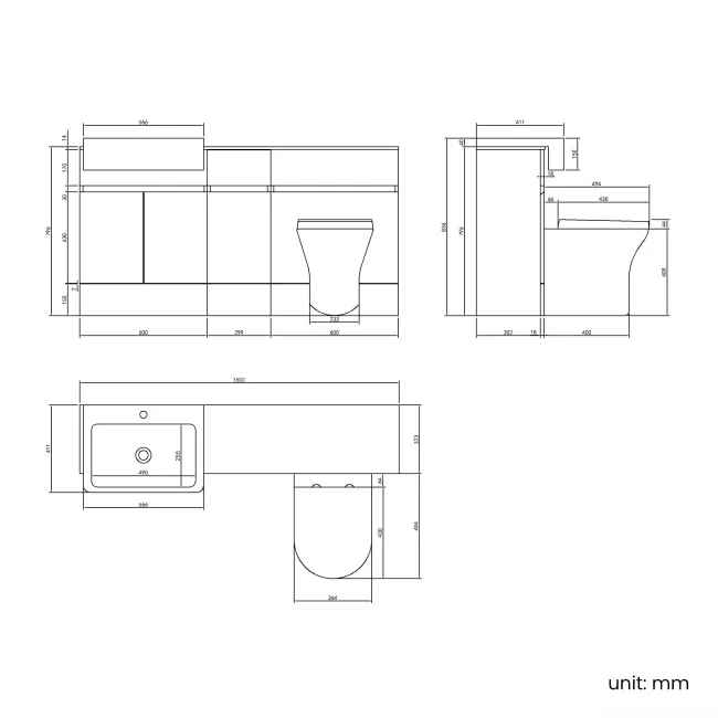 Foster Tungsten Grey Combination Vanity Basin with Marble Top & Tucson Toilet 1500mm