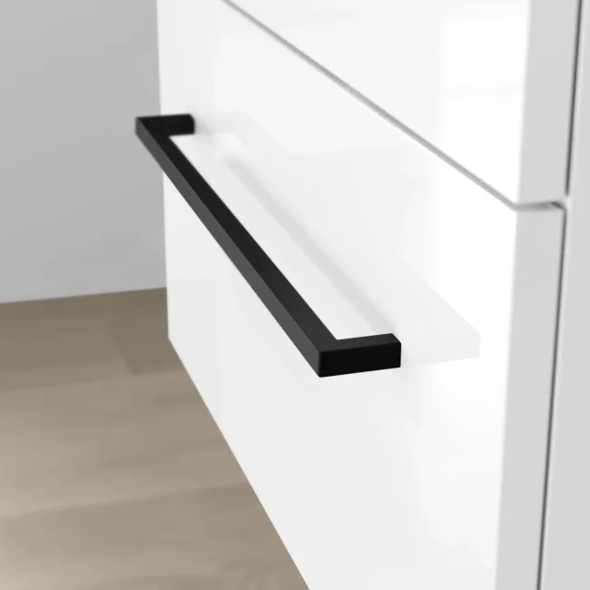 Elba Gloss White Wall Hung Drawer Vanity with Marble Top & Cody Basin 600mm - Black Accents
