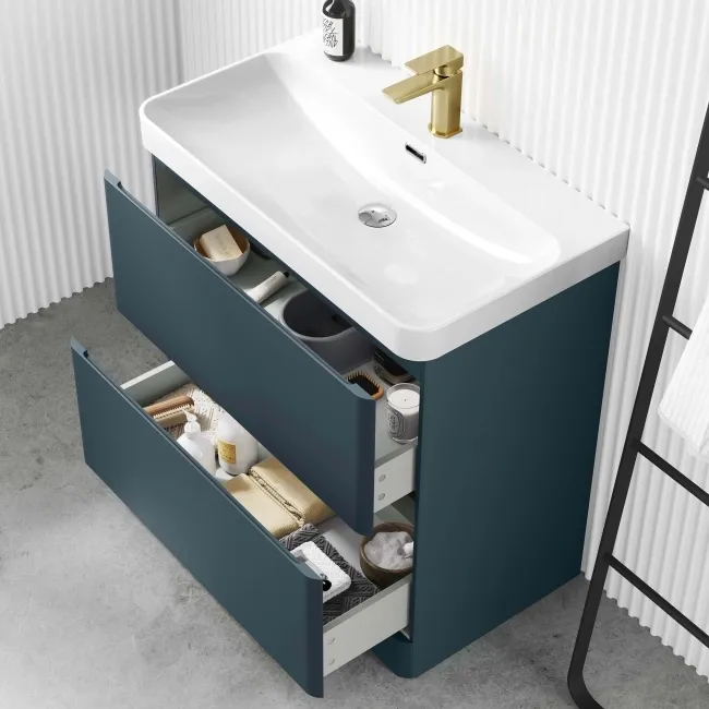 Corsica Inky Blue Basin Drawer Vanity 800mm