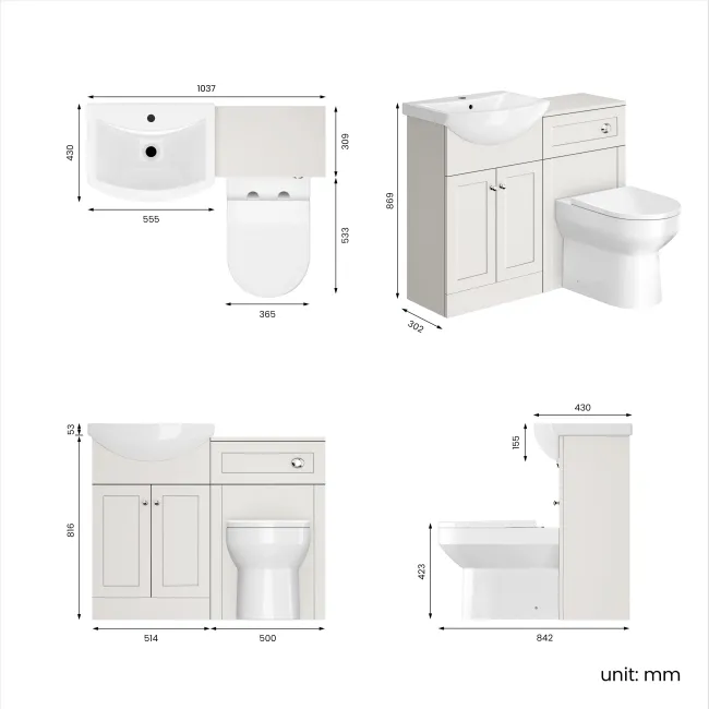 Capri Cotton White Combination Vanity Basin and Miami Toilet 1050mm - Chrome Handles