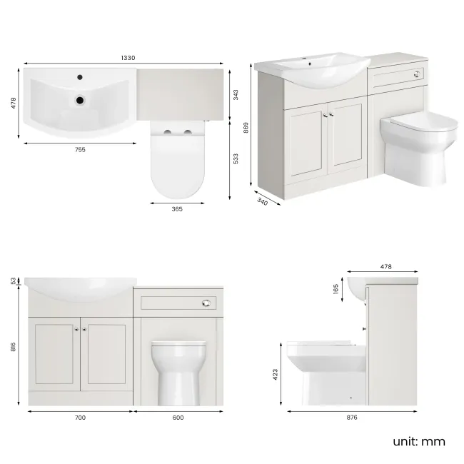 Capri Cotton White Combination Vanity Basin and Miami Toilet 1350mm - Chrome Handles
