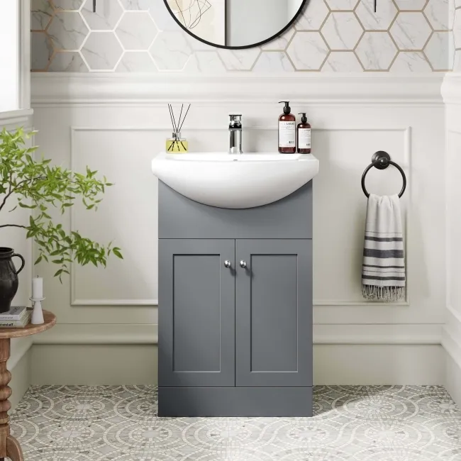 Capri Fog Grey Vanity with Semi Recessed Basin 550mm - Brushed Handles