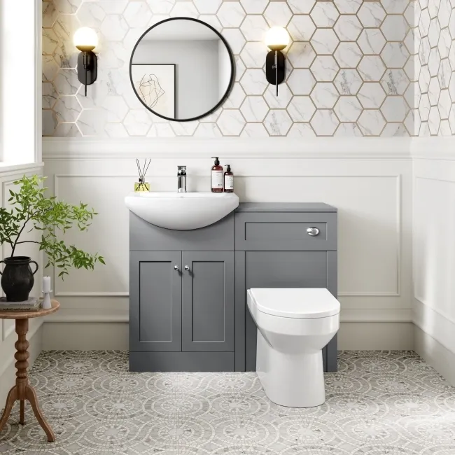 Capri Fog Grey Combination Vanity Basin and Miami Toilet 1050mm - Chrome Handles
