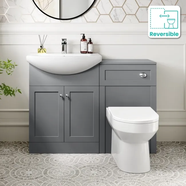 Capri Fog Grey Combination Vanity Basin and Miami Toilet 1150mm - Chrome Handles