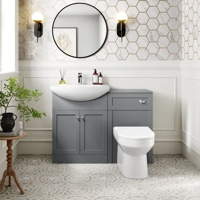 Capri Fog Grey Combination Vanity Basin and Miami Toilet 1150mm - Chrome Handles