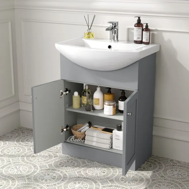Capri Fog Grey Combination Vanity Basin and Houston Toilet 1150mm - Chrome Handles