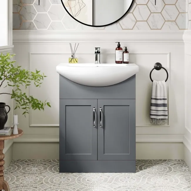 Capri Fog Grey Vanity with Semi Recessed Basin 650mm - Traditional Handles