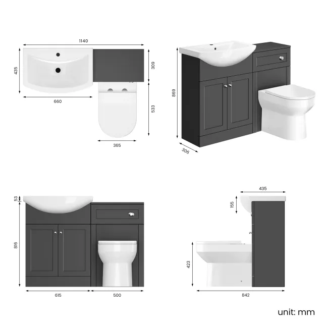 Capri Slate Grey Combination Vanity Basin and Miami Toilet 1150mm - Chrome Handles