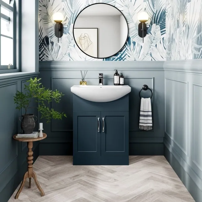 Capri Navy Blue Vanity with Semi Recessed Basin 650mm - Traditional Handles