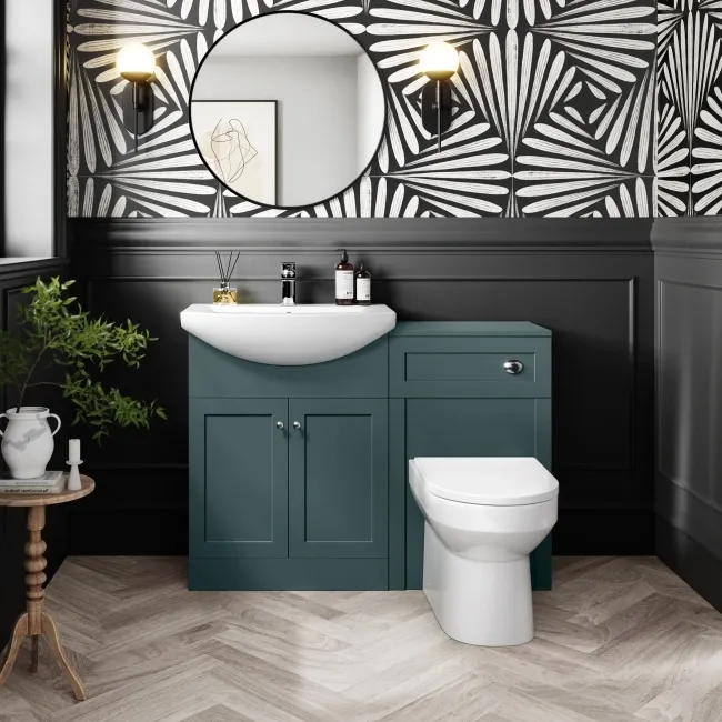 Capri Mystic Green Combination Vanity Basin and Miami Toilet 1150mm - Chrome Handles