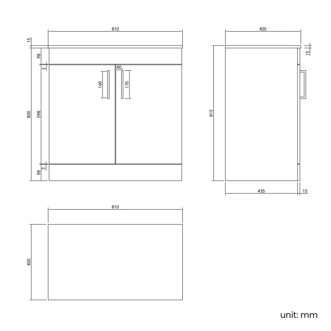 Mersey Gloss White Vanity 800mm Excludes Counter Top Basin - Black Accents