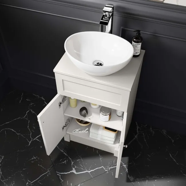 Milos Cotton White Vanity with Oval Basin 500mm - Brushed Handles