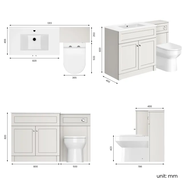 Milos Cotton White Combination Vanity Basin and Miami Toilet 1300mm - Chrome Handles