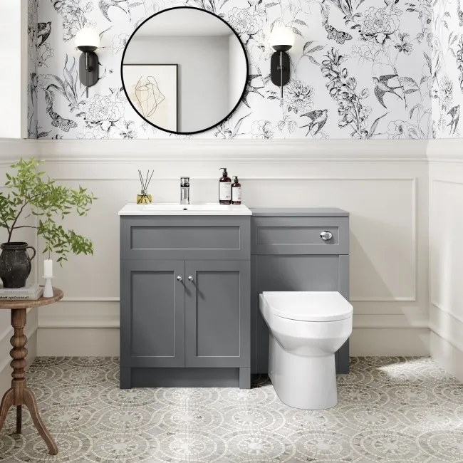 Milos Fog Grey Combination Vanity Basin and Miami Toilet 1100mm - Chrome Handles