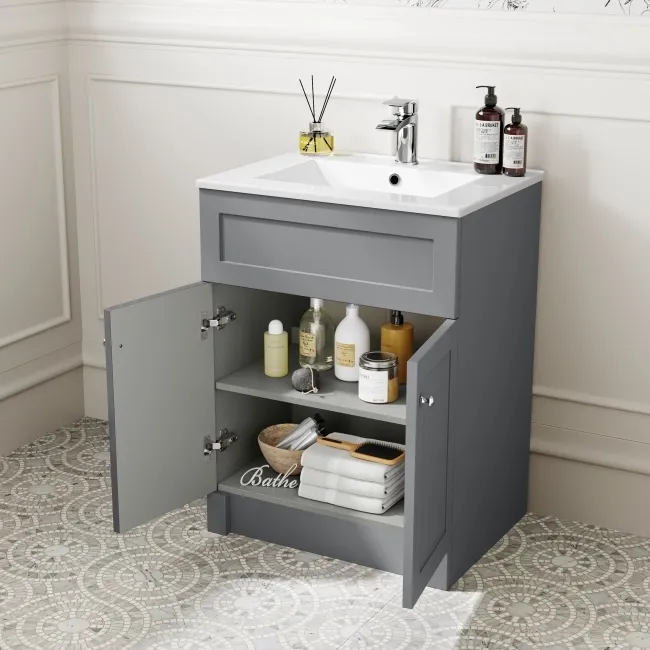Milos Fog Grey Combination Vanity Basin and Miami Toilet 1100mm - Chrome Handles