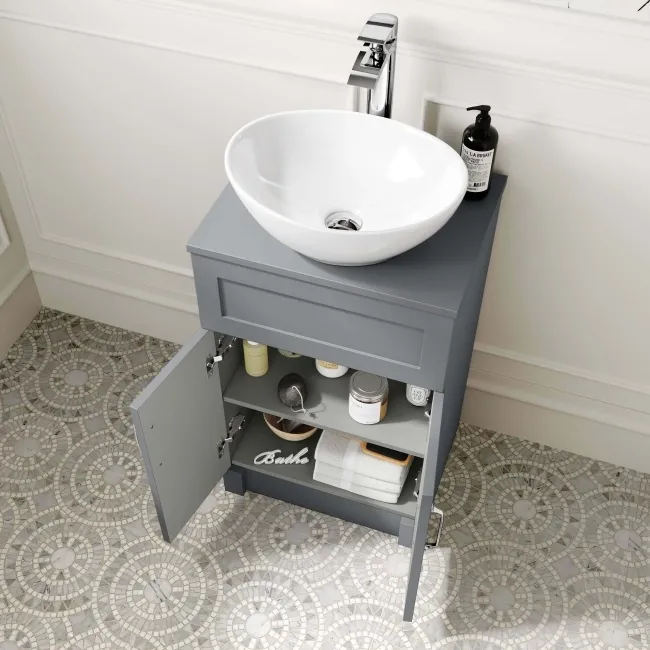 Milos Fog Grey Vanity with Oval Basin 500mm - Traditional Handles