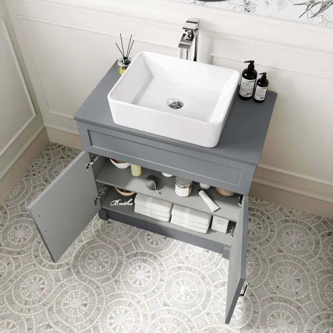 Milos Fog Grey Vanity with Troy Basin 800mm - Traditional Handles
