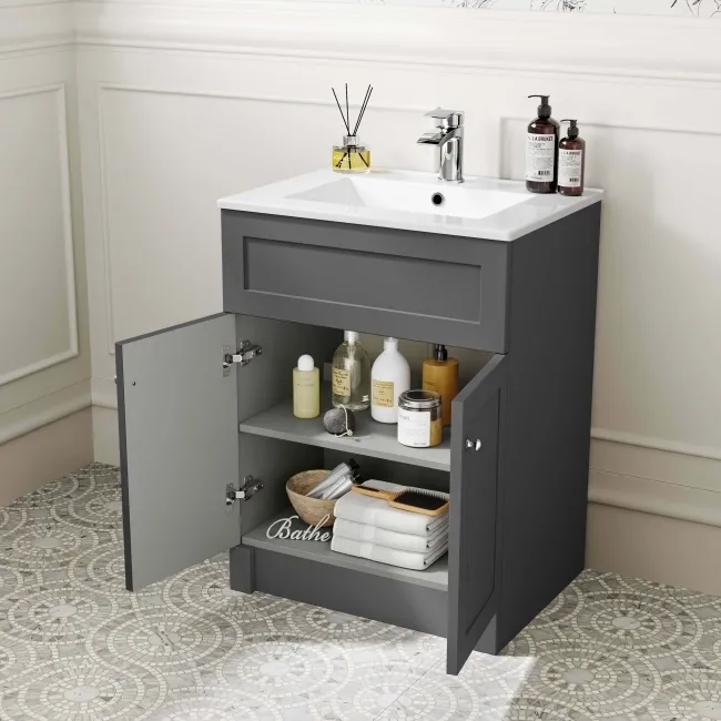 Milos Slate Grey Basin Vanity 600mm - Brushed Handles