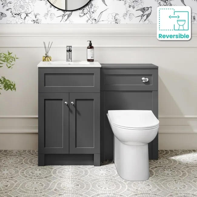 Milos Slate Grey Combination Vanity Basin and Aruba Toilet 1000mm - Chrome Handles
