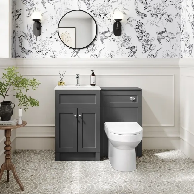 Milos Slate Grey Combination Vanity Basin and Miami Toilet 1000mm - Chrome Handles
