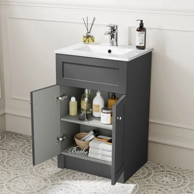 Milos Slate Grey Combination Vanity Basin and Houston Toilet 1000mm - Chrome Handles