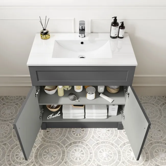 Milos Slate Grey Combination Vanity Basin and Miami Toilet 1300mm - Chrome Handles