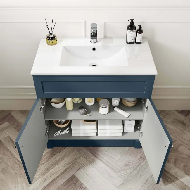 Milos Navy Blue Basin Vanity 800mm - Brushed Handles