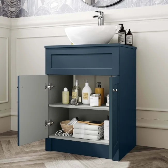 Milos Navy Blue Vanity with Oval Basin 600mm - Chrome Handles