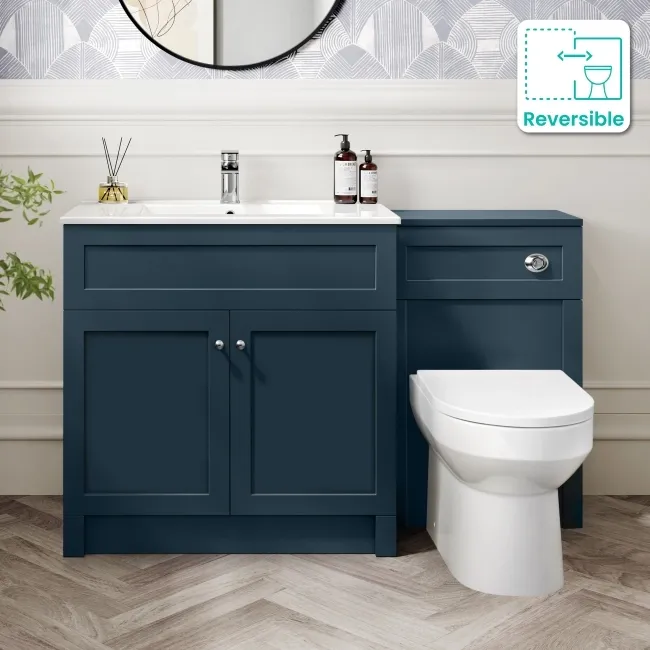 Milos Navy Blue Combination Vanity Basin and Miami Toilet 1300mm - Chrome Handles