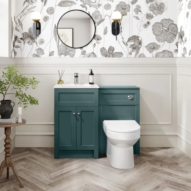Milos Mystic Green Combination Vanity Basin and Miami Toilet 1000mm - Chrome Handles
