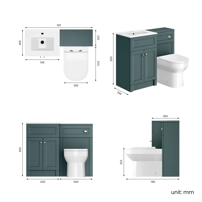 Milos Mystic Green Combination Vanity Basin and Miami Toilet 1000mm - Chrome Handles