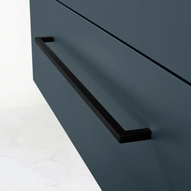 Elba Inky Blue Wall Hung Drawer Vanity with Marble Top & Curved Counter Top Basin 1000mm - Black Accents