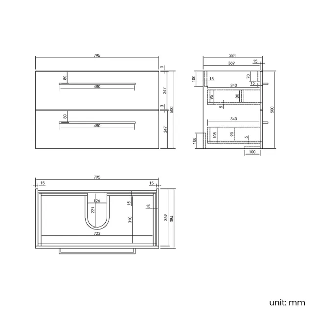 Elba Matt Black Wall Hung Basin Drawer Vanity 800mm with Matt Black Stand
