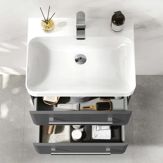 Omaha Slate Grey Wall Hung Basin Drawer Vanity 600mm