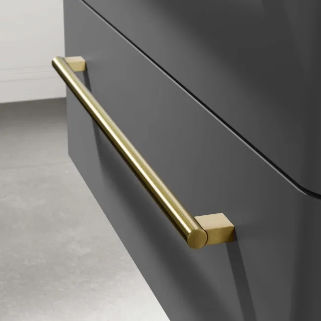 Omaha Slate Grey Wall Hung Drawer Vanity with Marble Top 800mm (Excludes Counter Top Basin) - Brushed Brass Accents