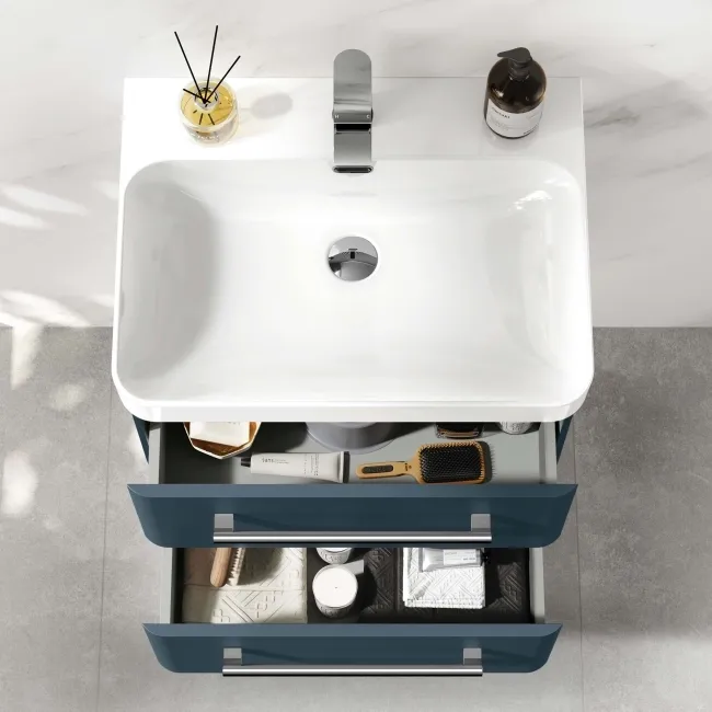 Omaha Navy Blue Wall Hung Basin Drawer Vanity 600mm