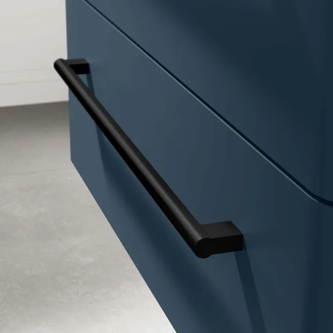 Omaha Navy Blue Wall Hung Drawer Vanity with Marble Top & Marin Basin 800mm - Black Accents